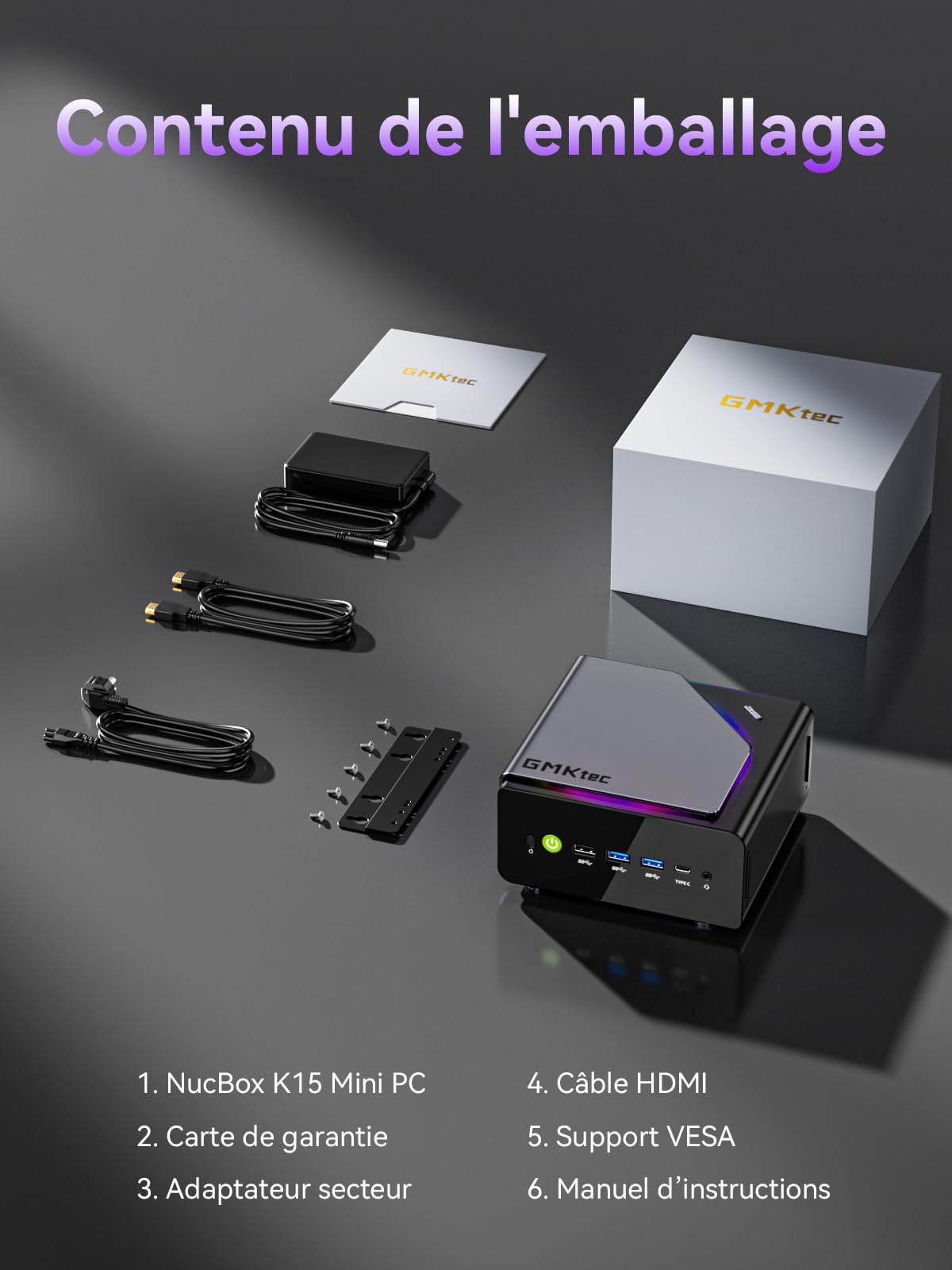 GMKtec Mini PC Gamer Intel Ultra 5 125U, Mini Computer 48 Go DDR5, SSD 1 to, Mini-Ordinateur avec USB4.0 | LAN 2,5G | Affichage Quad 4K | OCuLink – pour Gaming, Bureau et Professionnel, Win11