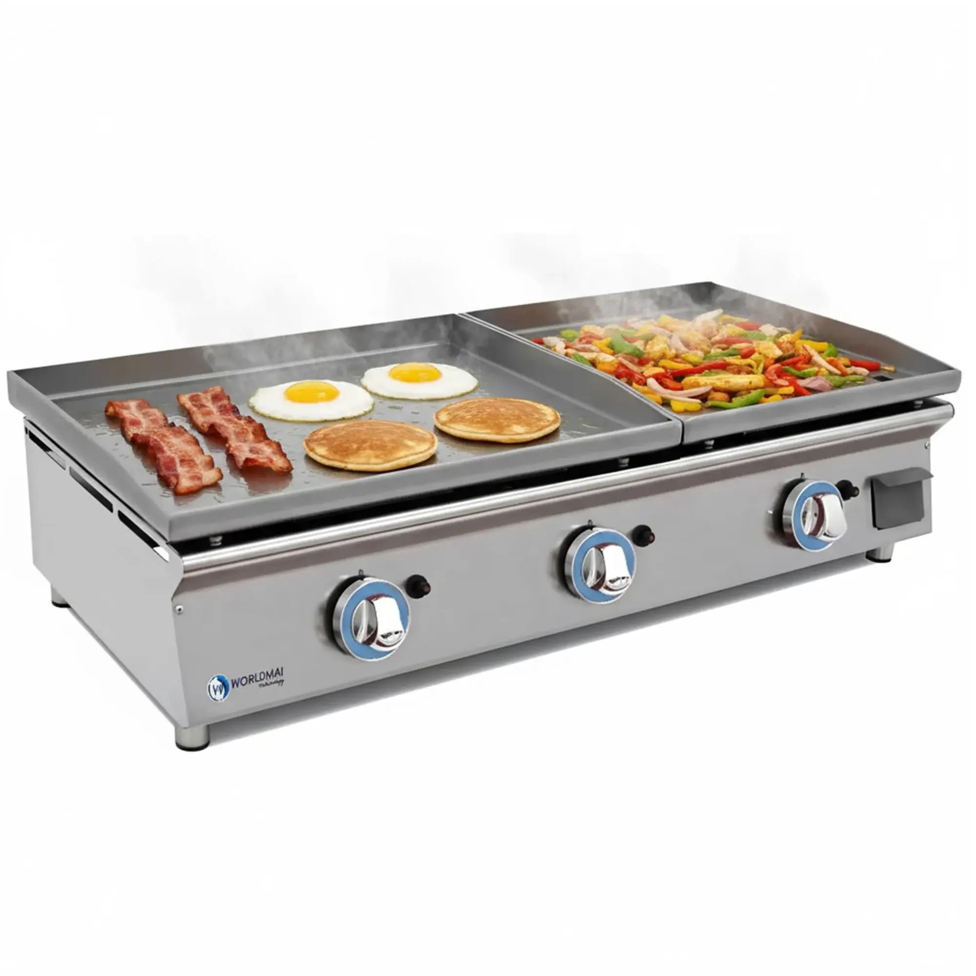 MBH - Plancha LUX WORLDMAI a Gas Profesional de 60+40 cm en Acero Laminado con Peto para Hostelería. Plancha con estructura de INOX para Cocina Industrial de Bar y Restaurante