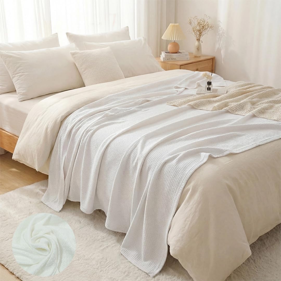 JvFbjLF Sofa Bed Blanket – Cooling Fibres, Light & Soft(White,100x150cm)