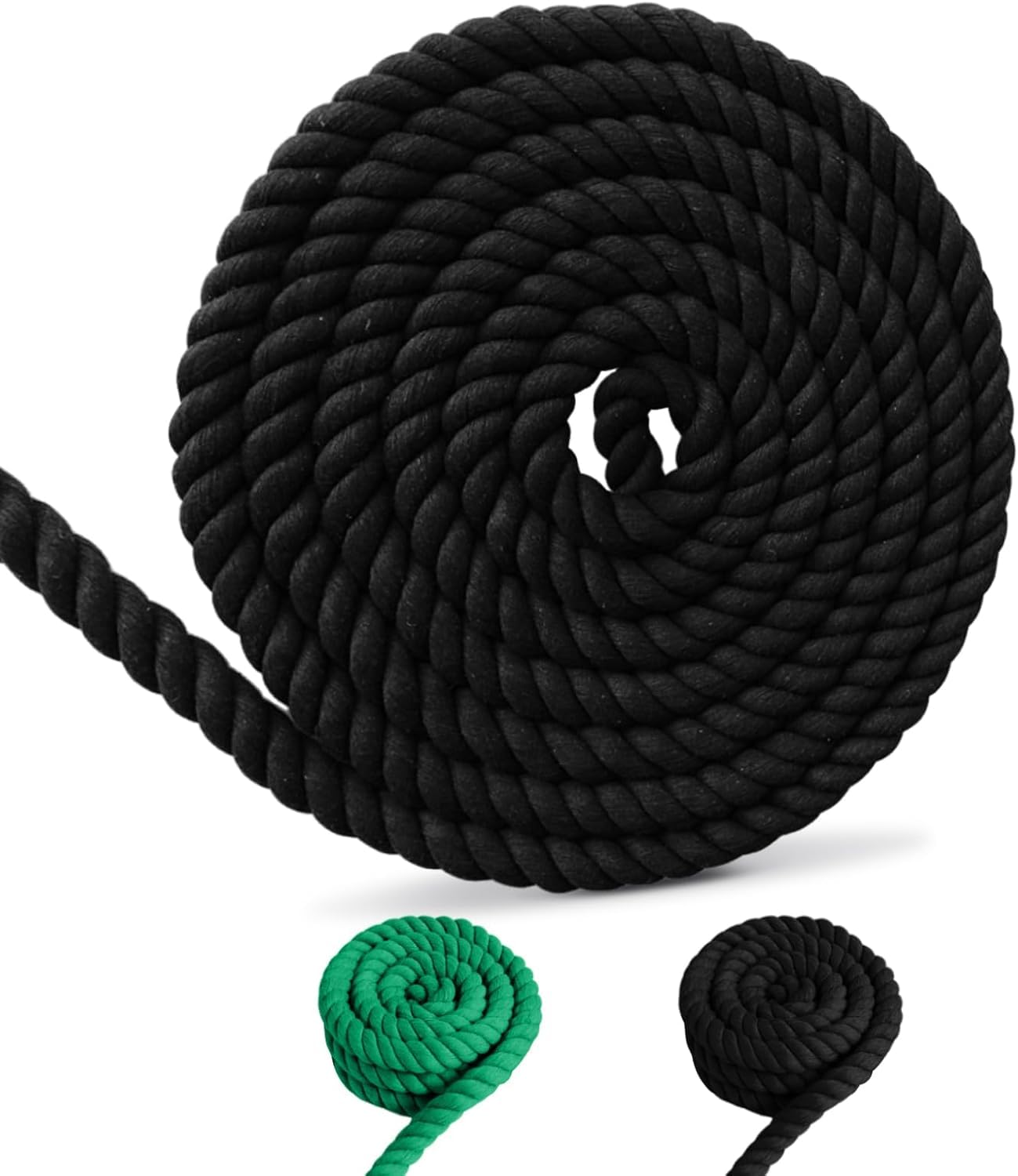 FOSER Cordón de algodón, cuerda de algodón, cuerda de hilo de macramé, diferentes tamaños, cuerda de algodón para manualidades, estilo bohemio (negro, 30 mm, 5 m)