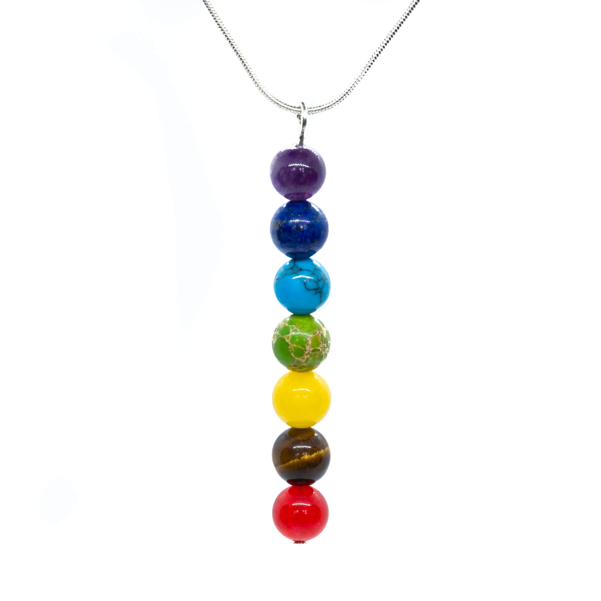 Image secondaire de WICCSTAR Argent 925 plaqué 7 Pierres Chakras Collier Pierre d'Energie Precieuse Reiki