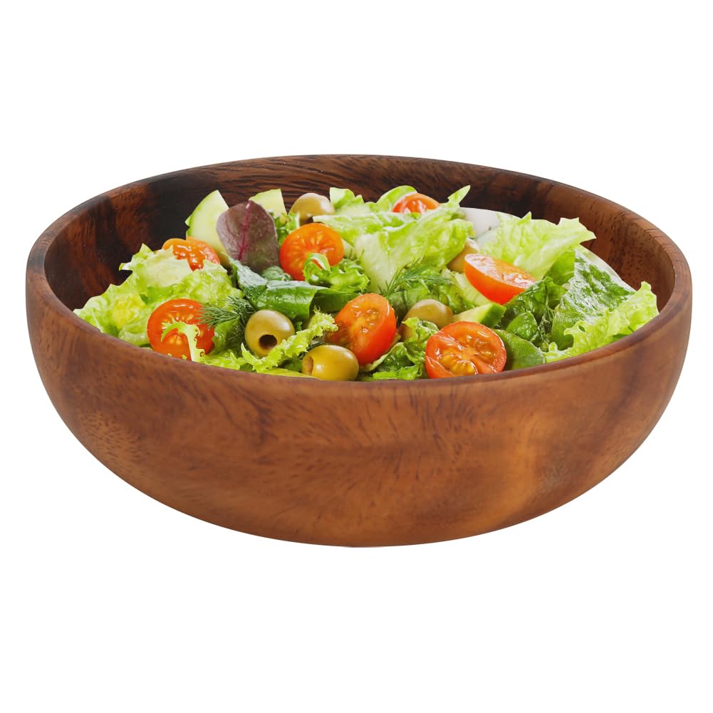 Salad Bowl, Wooden Crafts Plates Food Container Serving Bowl Wooden Salad Bowl for Coffee Shop, Fruit, Salad, Snack, Soup, Dessert Dining Table Decor Wedding Birthday Housewarming Parties(12 * 3.5CM)