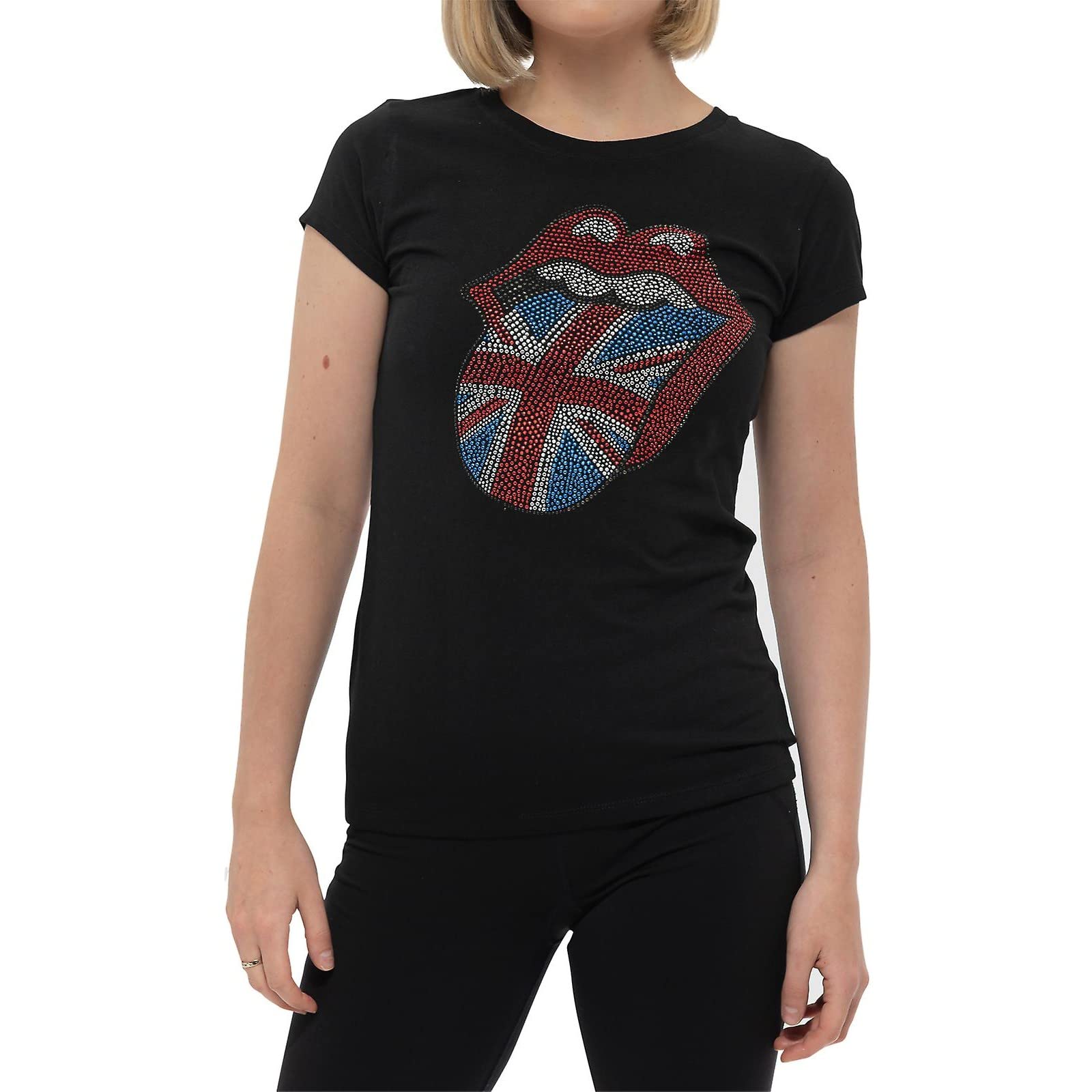 The Rolling Stones Diamante Union Jack Skinny Fit T-Shirt - Black - Cotton - Female - XL