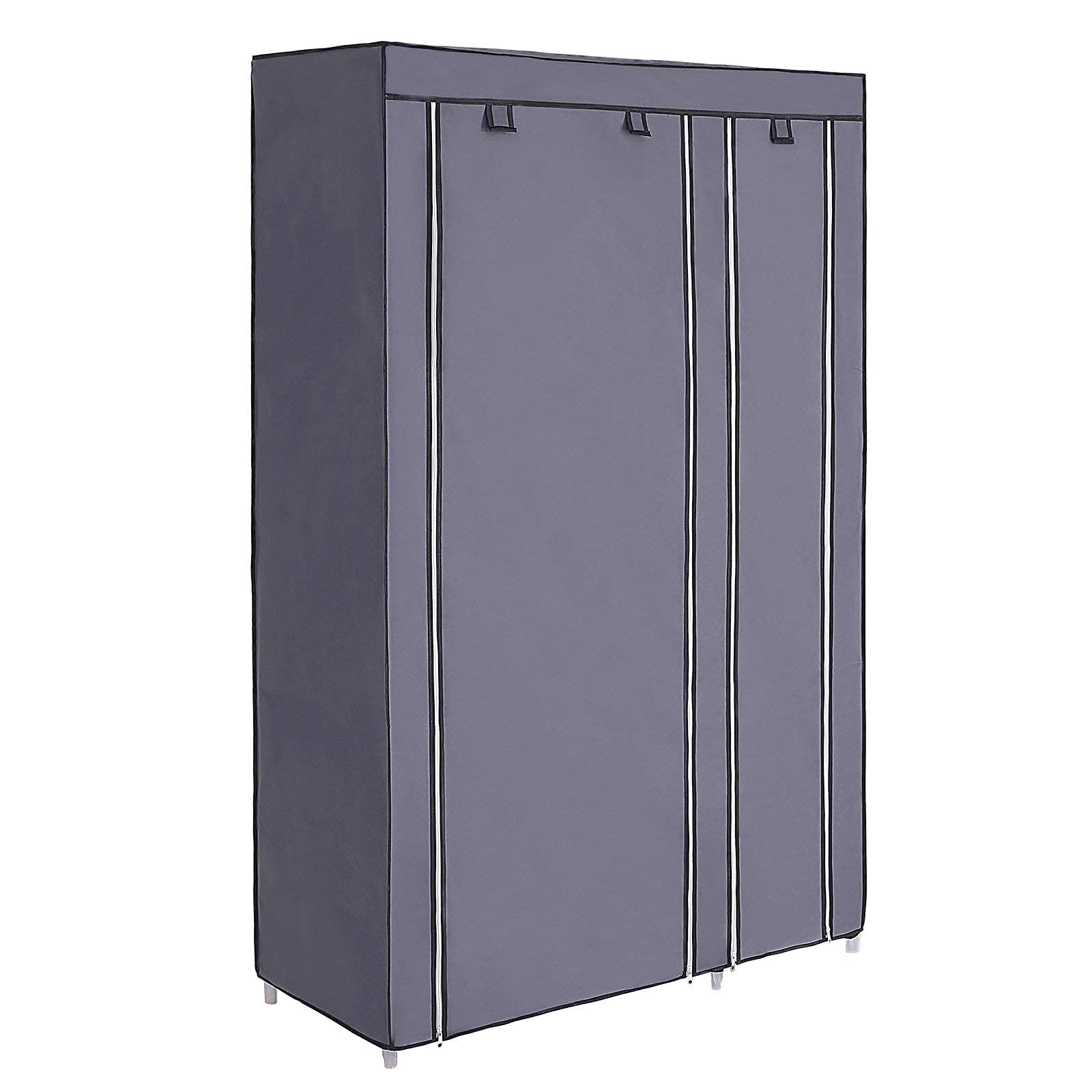 SONGMICS Armoire de Rangement Penderie de vêtement Pliable en Toile XL 110 x 45 x 175 cm Gris LSF007G