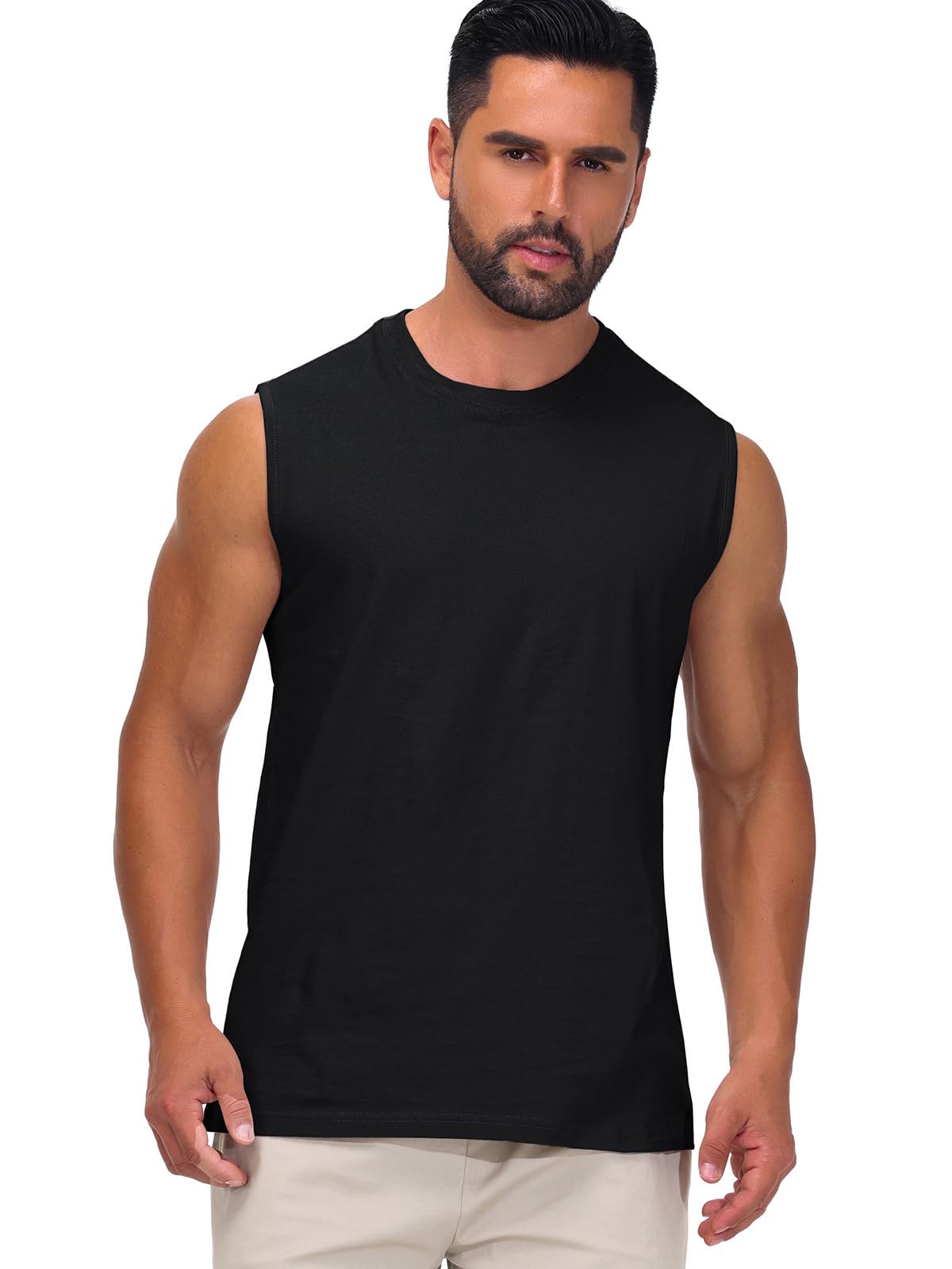 HOTIAN Tank Top Herren 100% Baumwolle Ärmelloses Shirt Fitness Achselshirt Sport Funktionsunterhemd Muskelshirts Sommer Outdoor Funktionsshirt