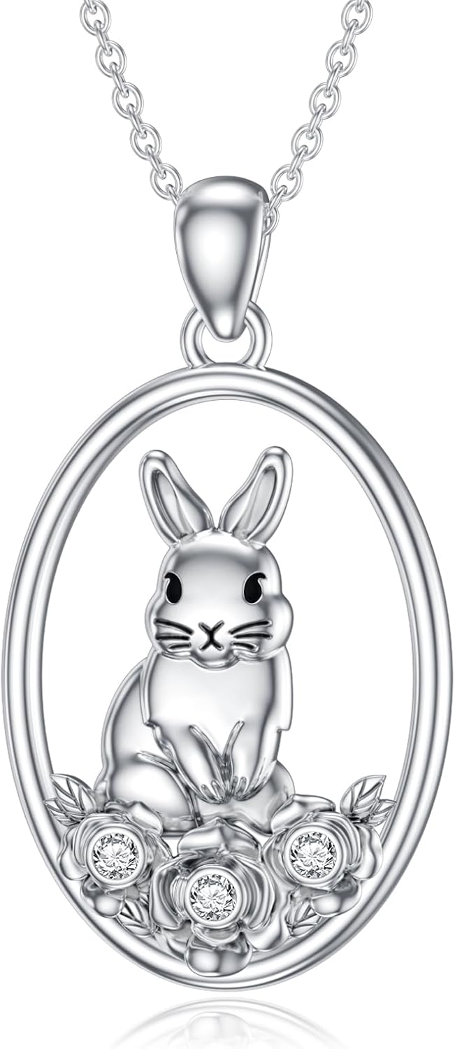 Diamond Rabbit Necklace 925 Sterling Silver Bunny Moon Pendant Necklace Diamond for Women (Fashion)