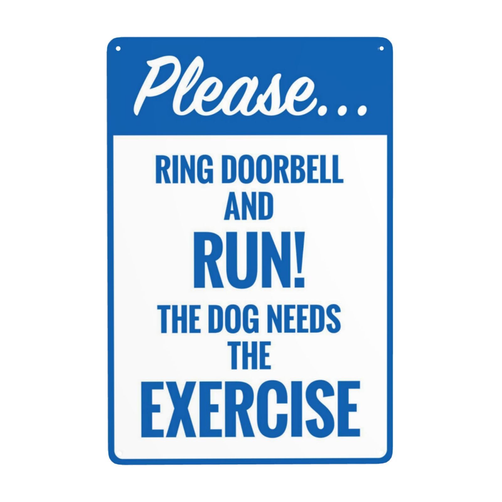 Retro Metal Tin Sign, Funny Dog Exercise Door Bell Reminder Sign, Humorous Home Yard Wall Decor, 8x12 Inch