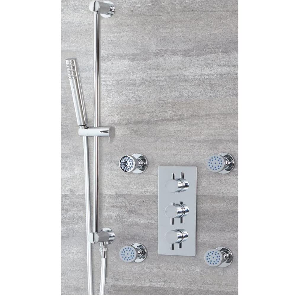 Milano Black Mirage Thermostatic Mixer Valve Hand Shower Handset Riser Rail Body Jets - Chrome