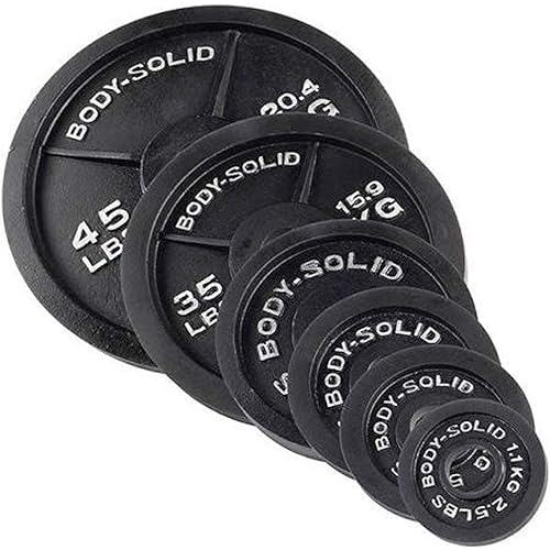 Body-Solid Cast Iron Olympic Weight Plate Set, Free Weights Dumbbell Plates with 2 Inch Standard Hole for All Olympic Barbell Types