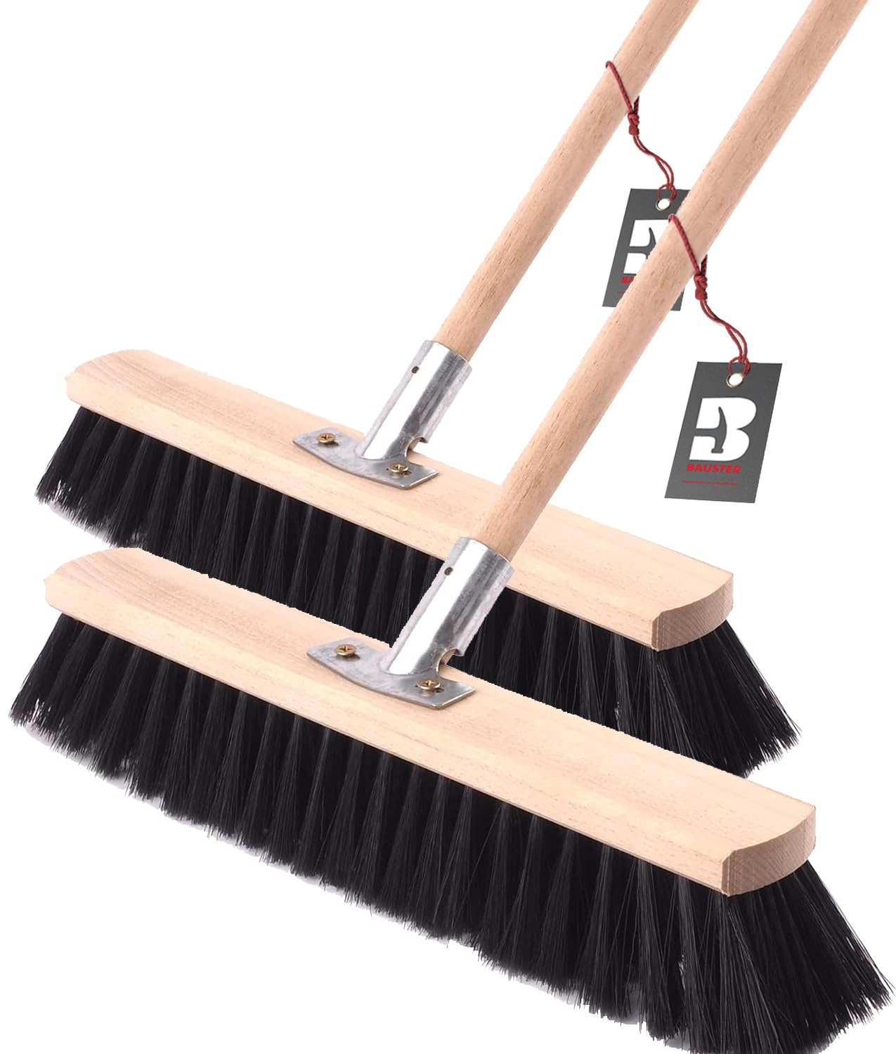 Straßenbesen 2er Set – Besen mit Holzstiel & weichen Borsten - Besen 500 mm + Stiel 120cm – Außenbesen für Hof, Werkstatt & Garage – Kehrbesen für feinen Schmutz