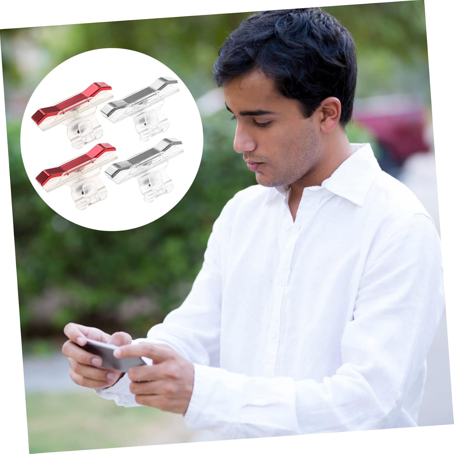 OSALADI Mobile Game Controller Triggers for Smartphones 2 Pairs Metal Shooter Buttons Fire Aim Key Compatible Gaming Accessories Red and Silver