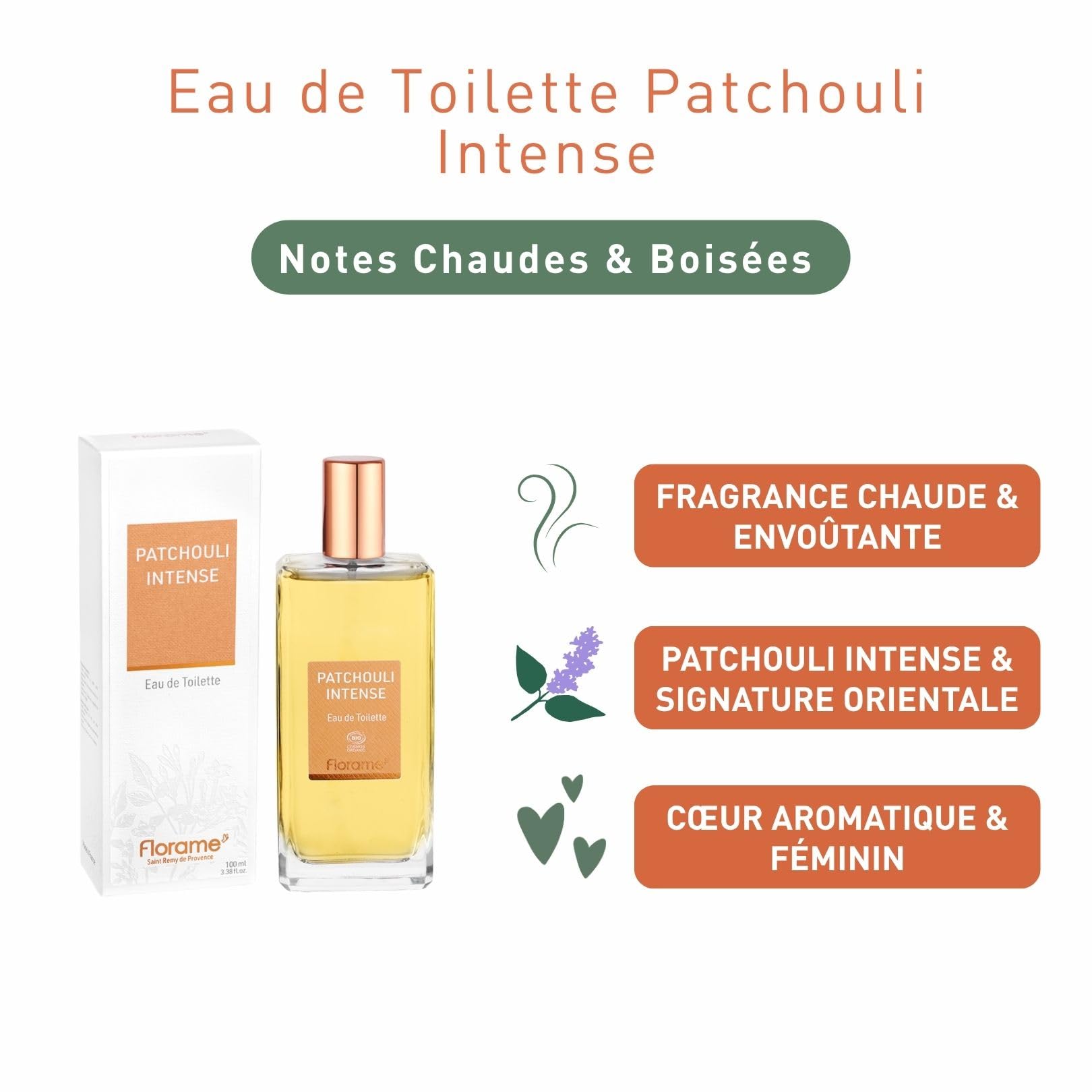 Florame Eau de Toilette Patchouli Intense 100 ml – Notes Chaudes & Boisées – Patchouli, Vanille & Benjoin – Fabriquée en France