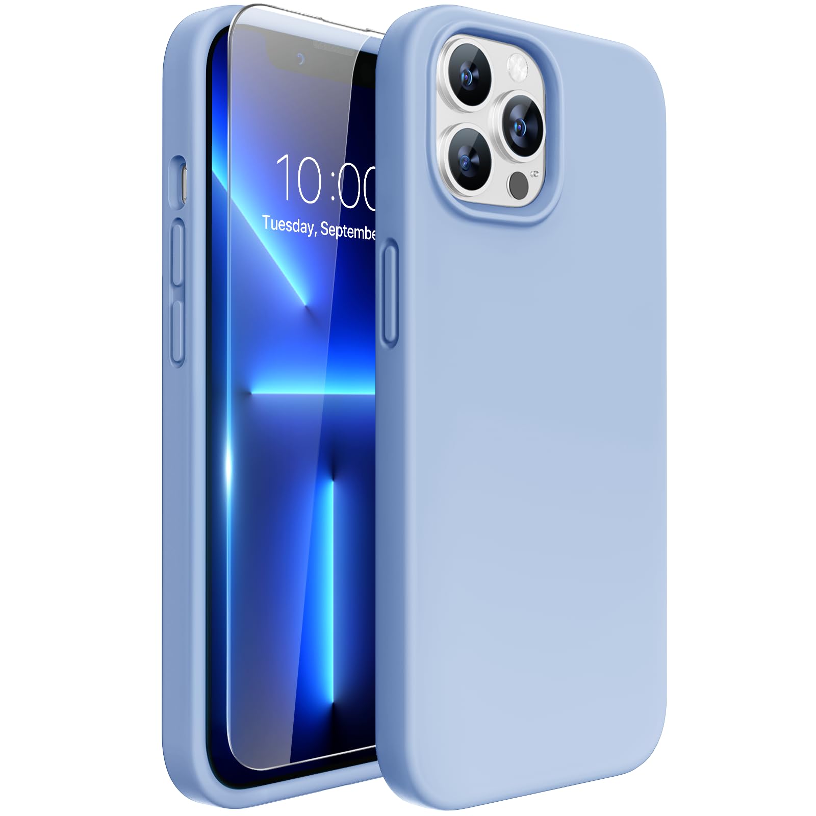 Miracase Designed for iPhone 13 Pro Case, with Tempered Glass Screen Protector, Waterproof Liquid Silicone Phone Case Cover for 13 Pro 6.1 inch, Clove Purple