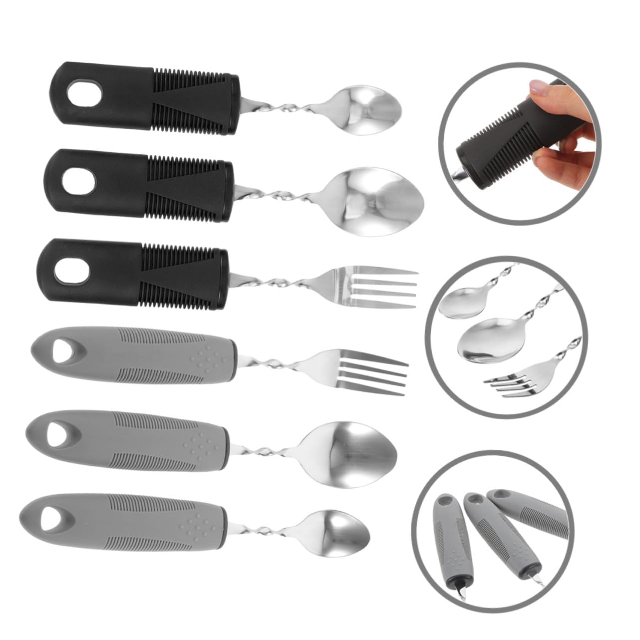 Mikinona 6 pezzi Posate Adattive Antiscivolo in Inox con in Gomma Ergonomico per Anziani Disabili e Pazienti con Tremori Utensili Ponderati per Uso Quotidiano e Viaggi