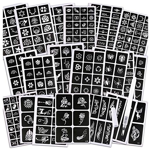 Konsait 291pcs Temporary Tattoos Stencils, 20 Sheets Girls and Boys Glitter Tattoo Kit Templates Face Paint Stencils Body Art Stencil Pack for Adults Man Women Kids Teenager