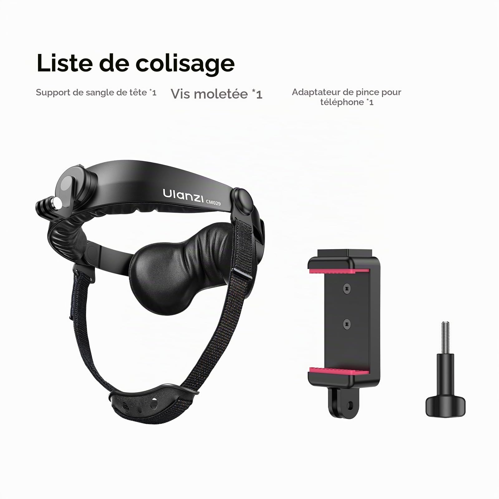 Ulanzi CM029 Fixation Bandeau de Tête Compatible avec GoPro Hero 13/12/11/10/9/8, Insta 360 X5, DJI Action 6/Action 5 Pro/4/3, Rotation à 360°, Support Amovible avec Adaptateur Pince pour Smartphone