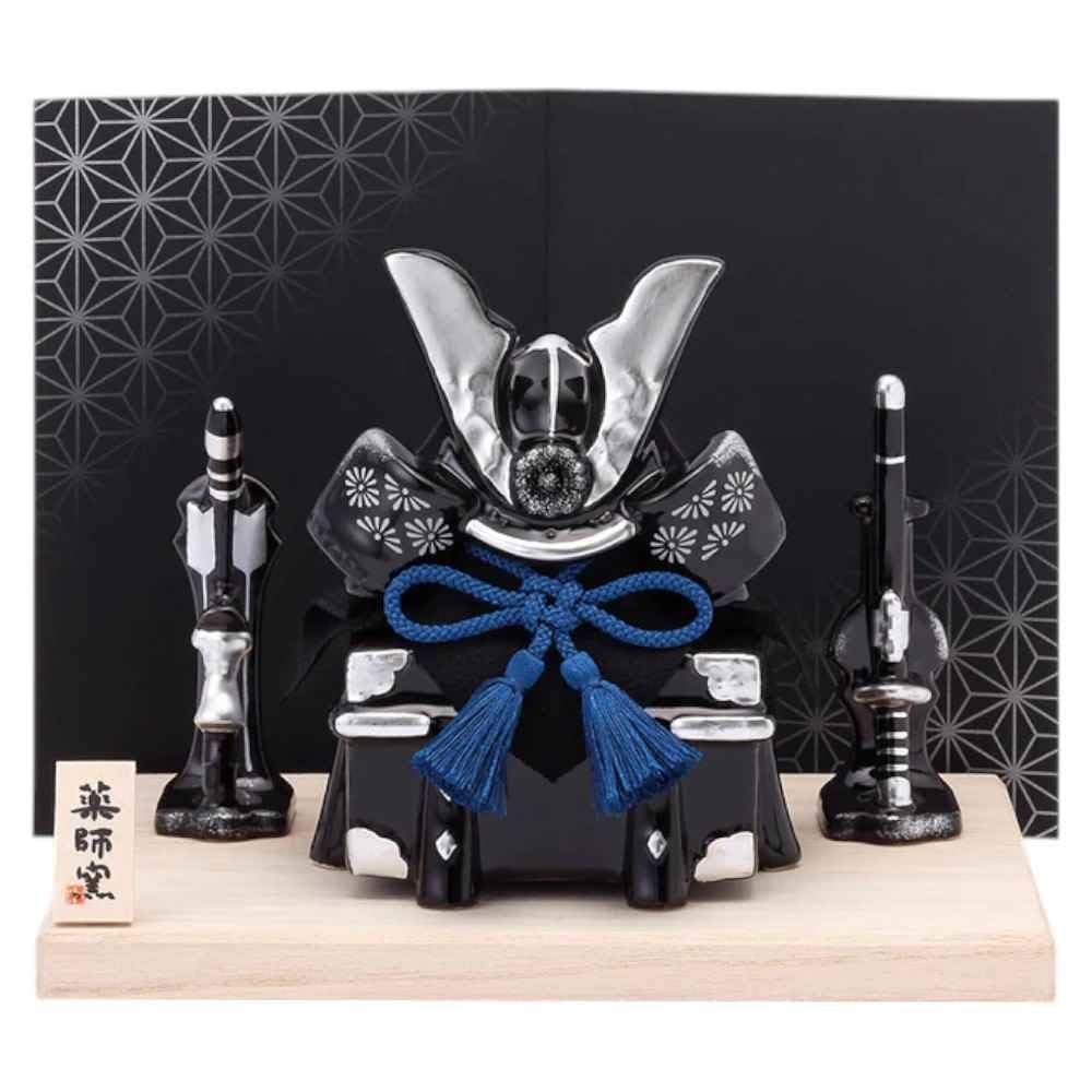 薬師窯 五月人形 染絵出世兜飾り(漆黒) 新品 日本製 ミニ コンパクト