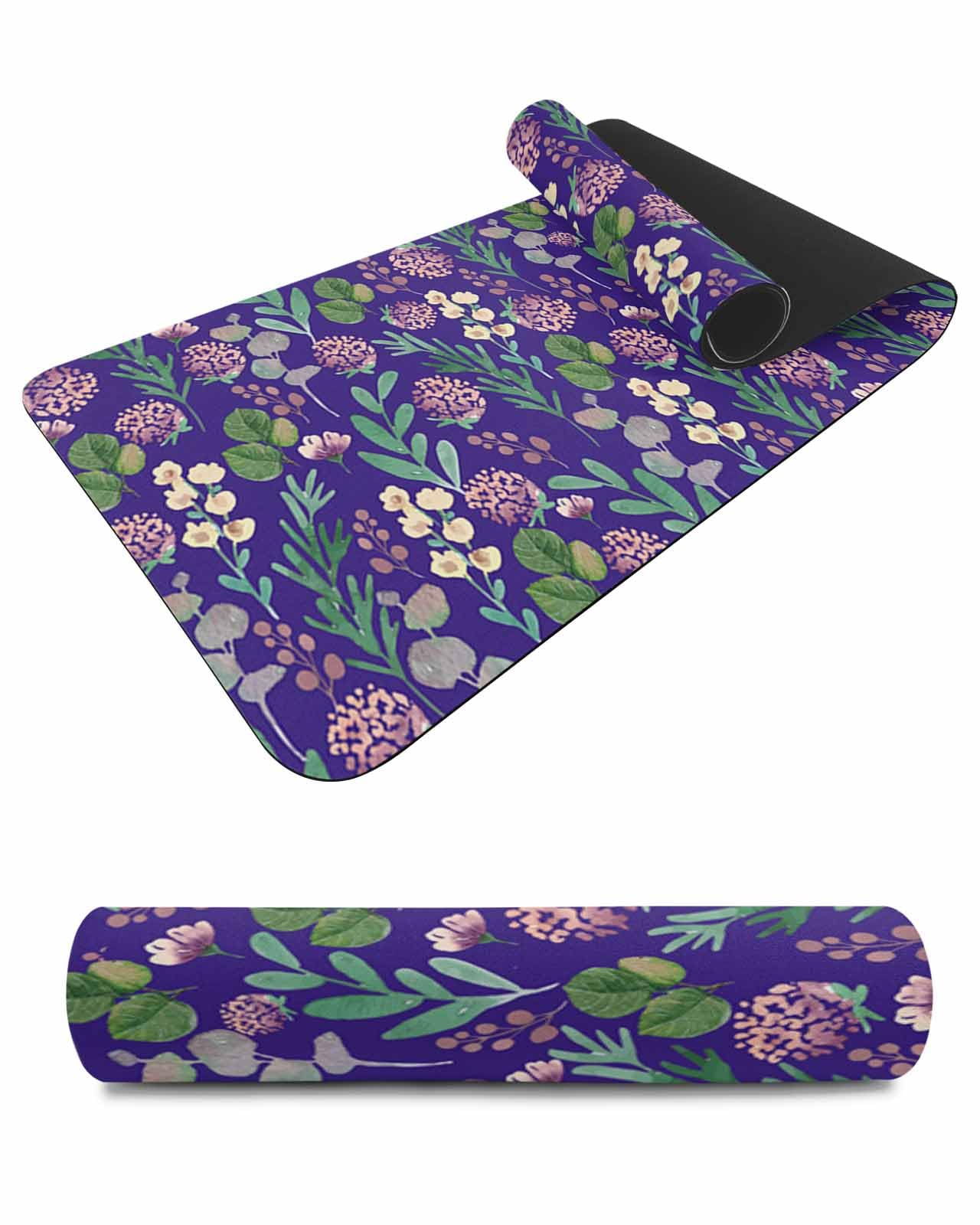 Debedcor Heat Proof Table Pads Waterproof Decorative, Teal Green Leaves Non-Slip Table Countertop Protector, Rustic Pink Floral Botanical Purple Insulation Mat for Dining Room, 48 x 12 Inches