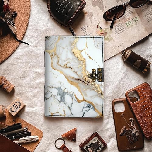 Image of DI-KRAFT Customize Diary with Name with Beautiful UV Prints | Customized Leather Writing Diary Unruled White Paper Journal Personal Notepad Sheets Daily Planner for Gifting (Pattern 8)