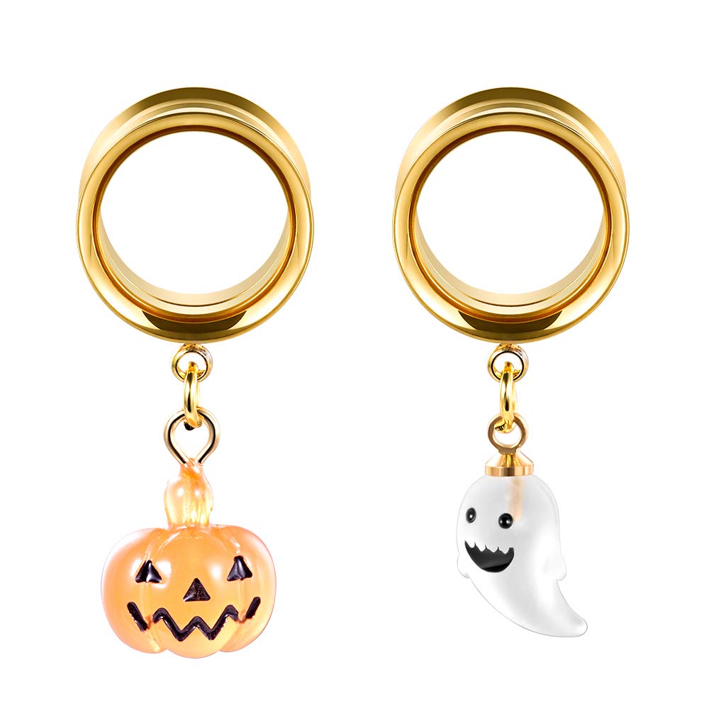 COOEAR 1 Pair Screw Ear Gauges Flesh Plugs and Tunnels Skull Dangle Matched Earrings Expander Body Jewelry.