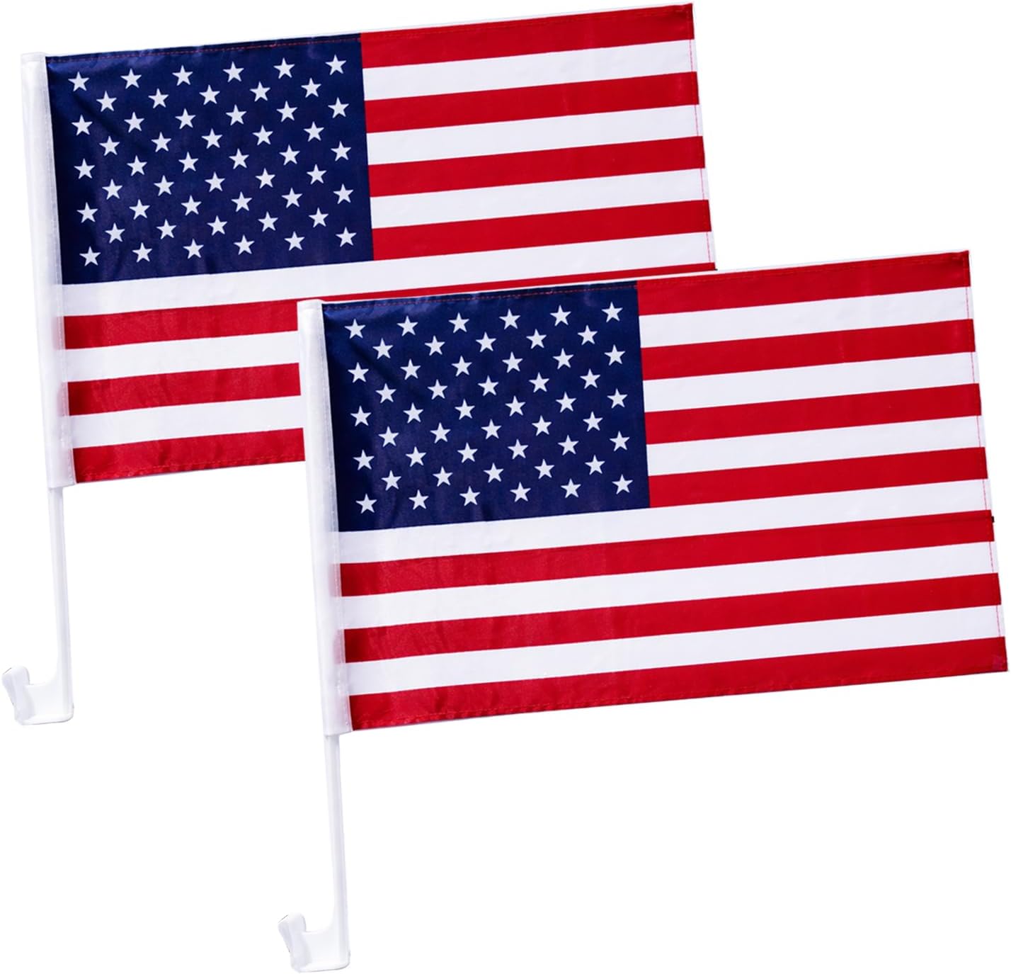 Pack of 2 US American Car Flag with Window Clip 17" x 12"