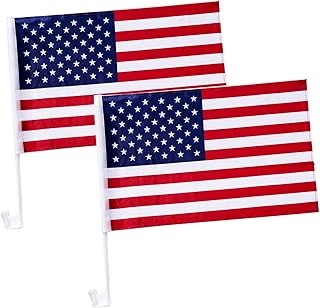 Pack of 2 US American Car Flag with Window Clip 17" x 12"