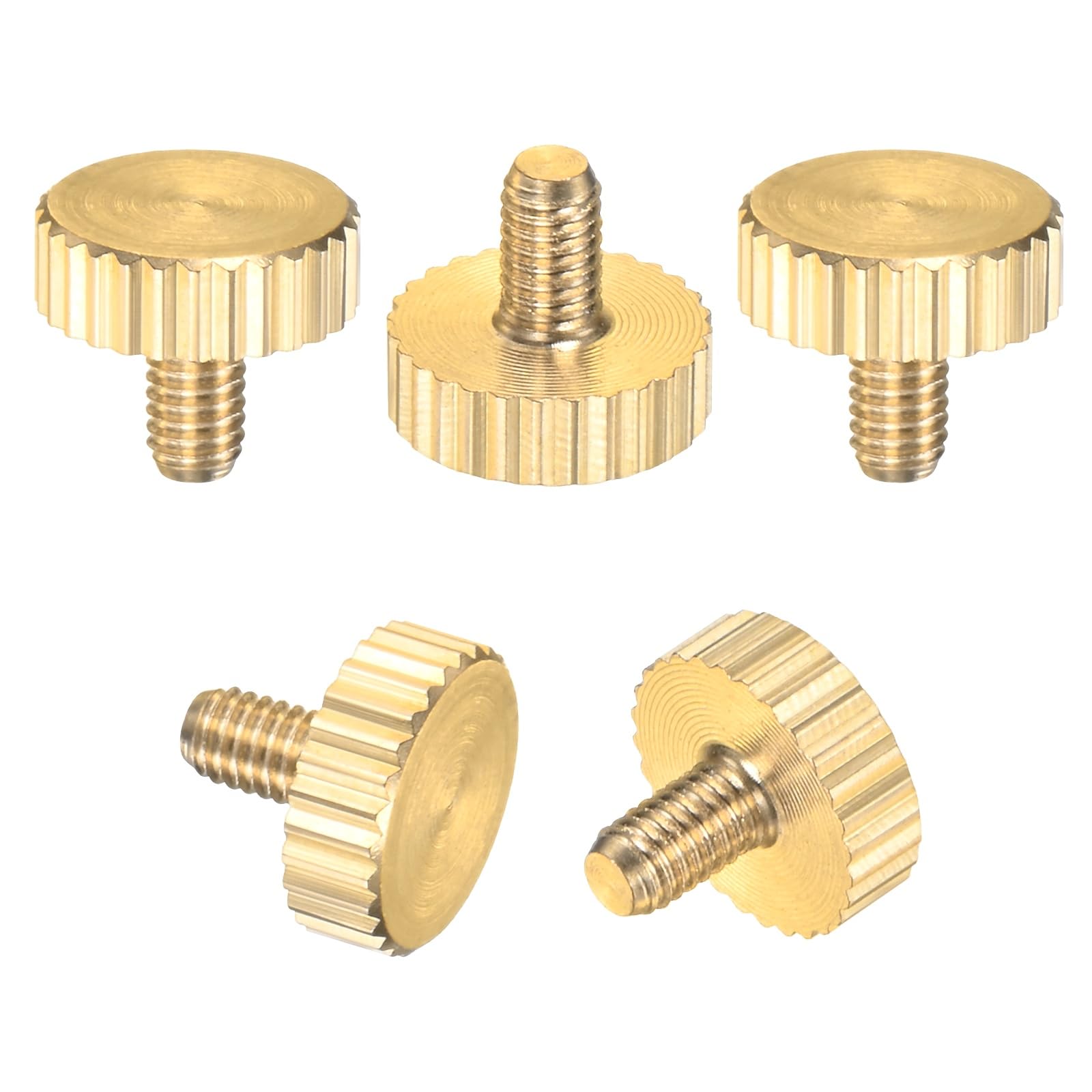 5-Pack Knurled Thumb Screws, M3x5mm Solid Brass Flat Head Fully Threaded Knobs Bolts Fasteners W Grip for Electronic/Equipment/Industry/Home, Thumbscrew Threaded Knurled Tip
