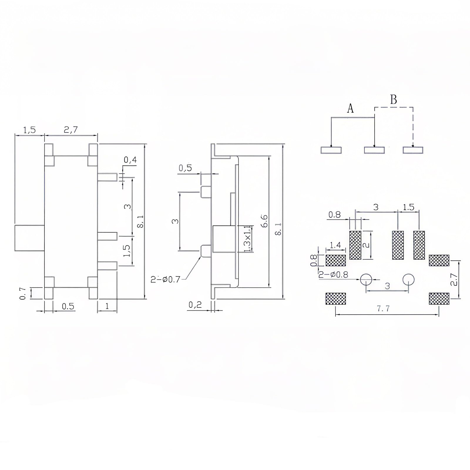 Gikfun Interruptor micro deslizante SMD On/Off 7 pinos para