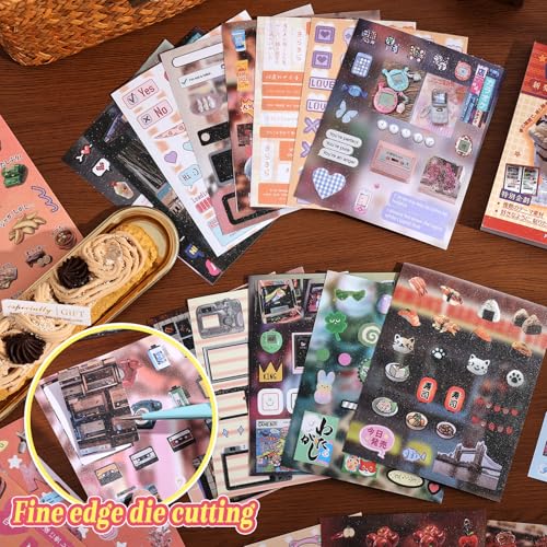 Image of 2PCS Girl's Japanese Retro Sticker Book, Food and Daily Life Theme - 500+ Cute Old Showa Style Foodie Stickers, for DIY Scrapbooking Journaling Handbook Decoration