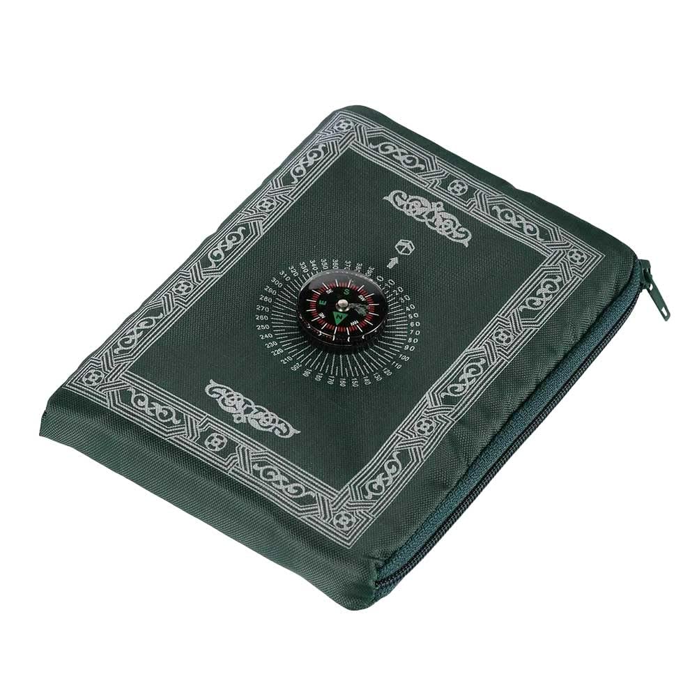 OBD Pocket Prayer Mat with Qibla Compass Foldable Small Dark Green Prayer Rug 60 x 100cm Lightweight Travel Namaz Mat Muslim Gift for Hajj Umrah & Ramadan