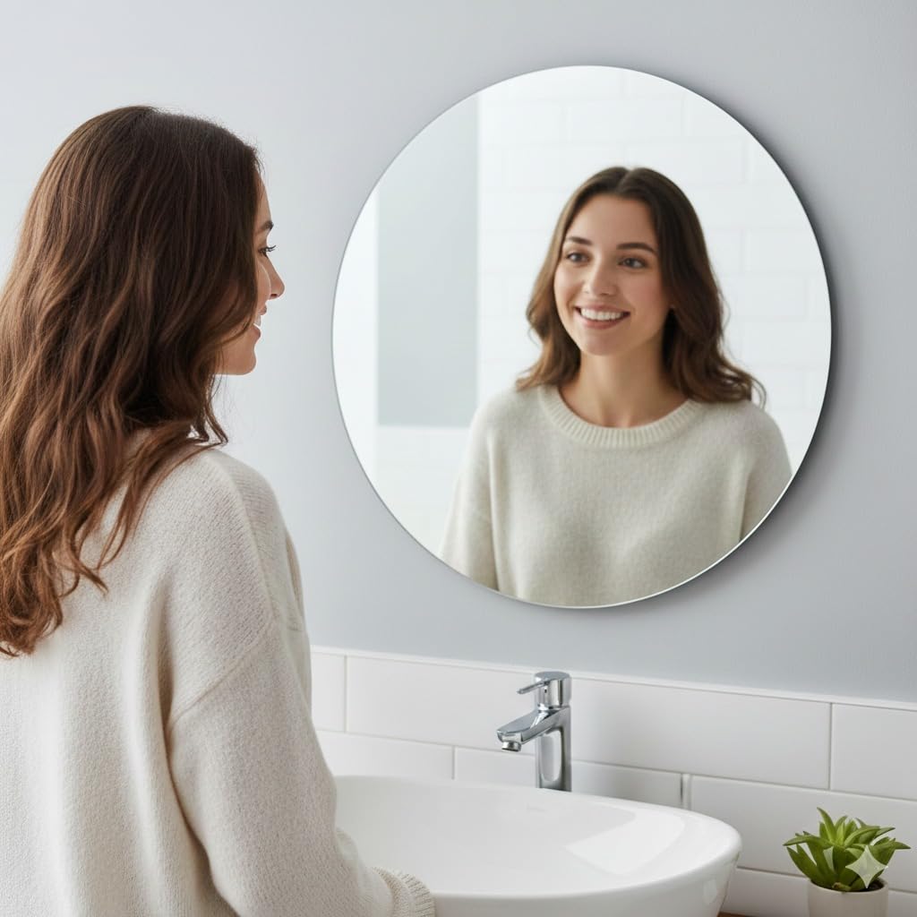 12-Inch Round Frameless Wall Mirror with Pre-Installed Hook – Polished Edge Decorative Glass – High-Definition Circle Mirror for Bathroom, Bedroom, Vanity, and Entryway – Sleek Modern Floating Design-image-47