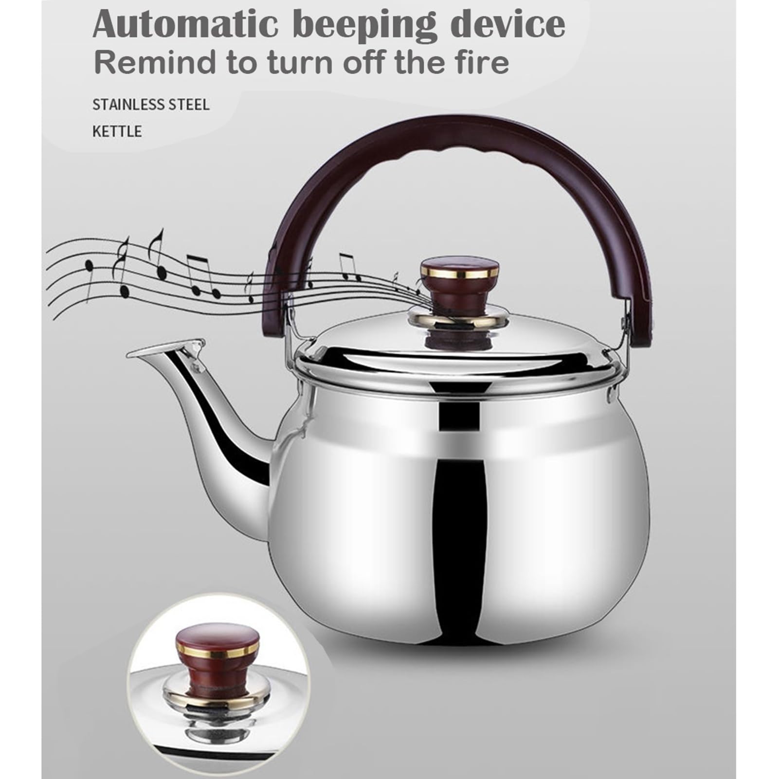 Teekessel aus lebensmittelechtem Edelstahl 304 für den Herd, pfeifende Teekanne mit kühl bleibendem, ergonomischem Griff, geeignet für alle Wärmequellen (1,8 l)