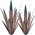 Muciwa 2 PCS Metal Agave Sculpture Decoration, Vintage Country Hand-Painted Sculpture DIY Metal Agave Plant, Home Garden Courtyard Lawn Outdoor Decoration (2PCS)