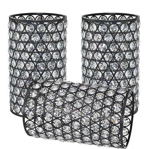 Image of 3 Pack Polyhedral Crystal Metal Pendant Ceiling Chandelier Wall Sconce Lamp Replacement Covers Shade Fixture Black Finish,1.66 inch Fitter Size,7.9 inch high*4.8 inch Diameter