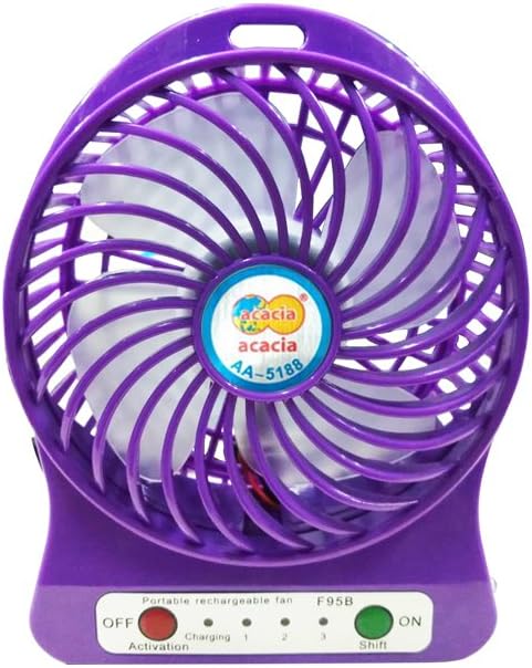 Portable Mini Fans, Rechargeable LED Fan Air Cooler Operated Desk USB with 800mAh Battery and a Carabiner (Purple)
