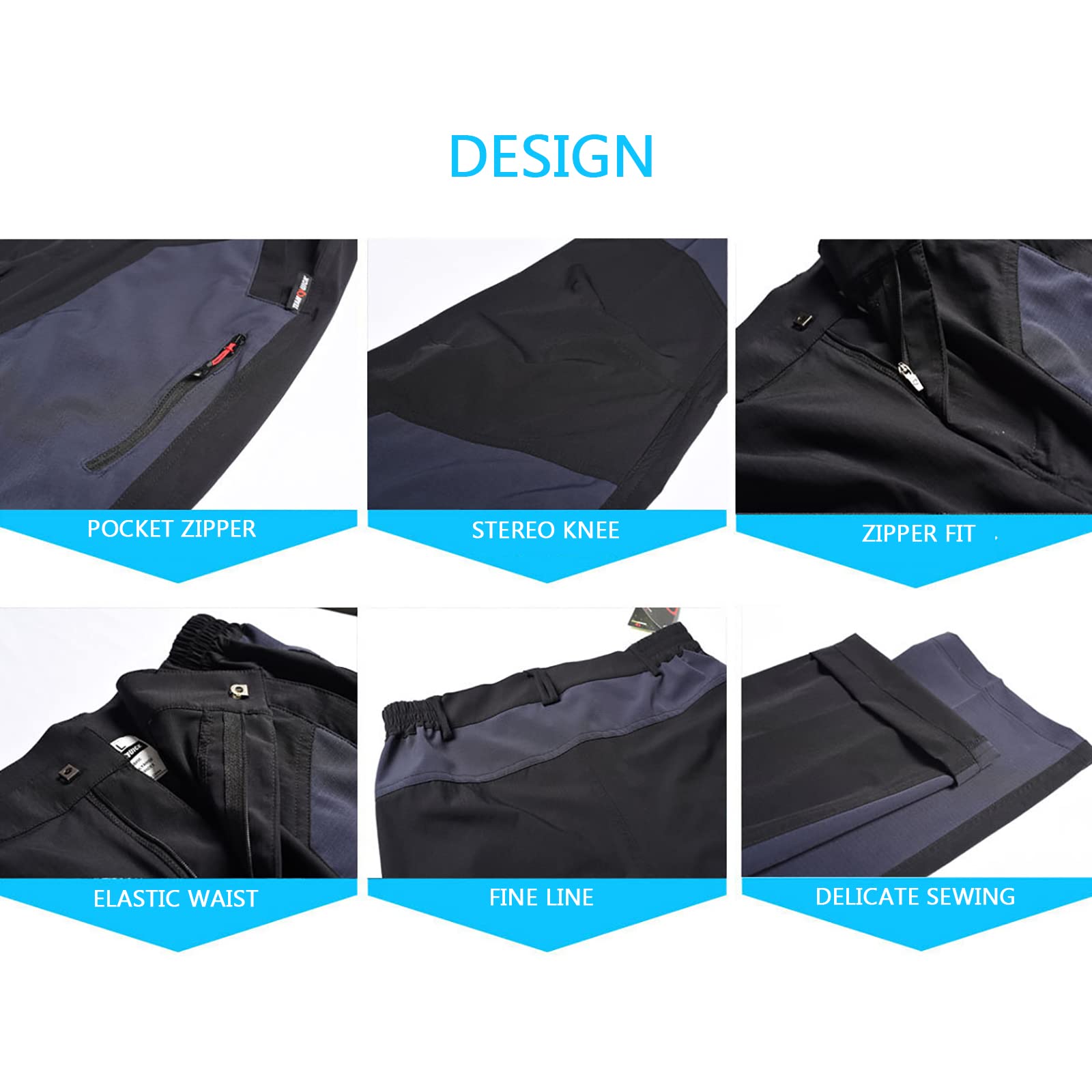 Pantaloni da Trekking Uomo Softshell Pantaloni da Trekking con Tasche con Zip Primavera Estate(Size:M,Color:Nero)