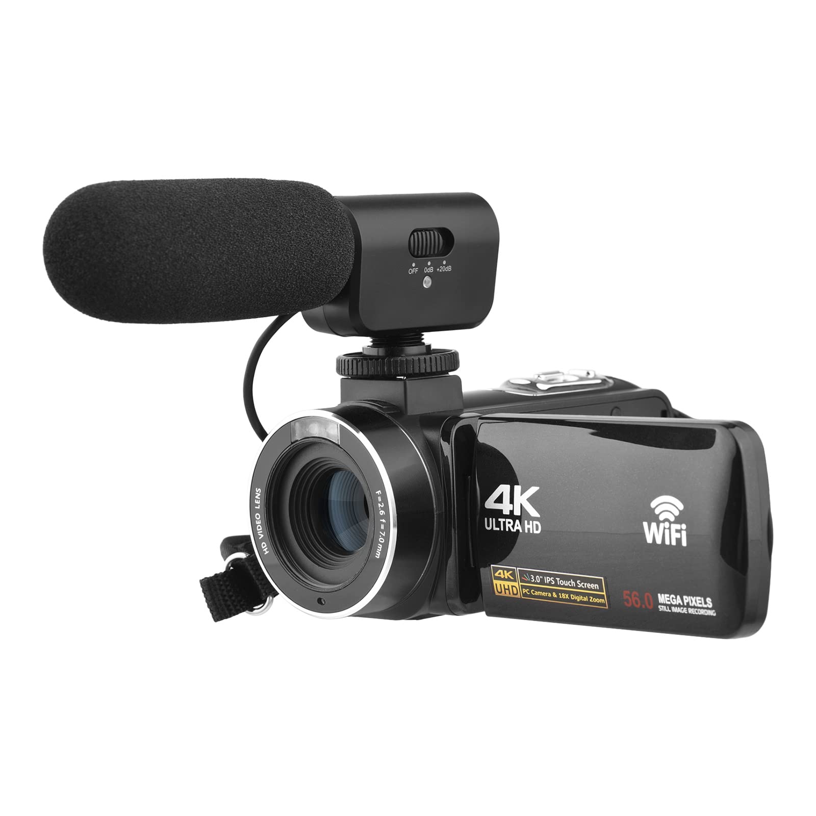 Andoer Videocamera digitale 4K Videocamera WiFi Videocamera DV Registratore 56MP Zoom digitale 18X Touchscreen IPS da 3,0 pollici Supporta rilevamento facciale IR Visione notturna Anti-shake