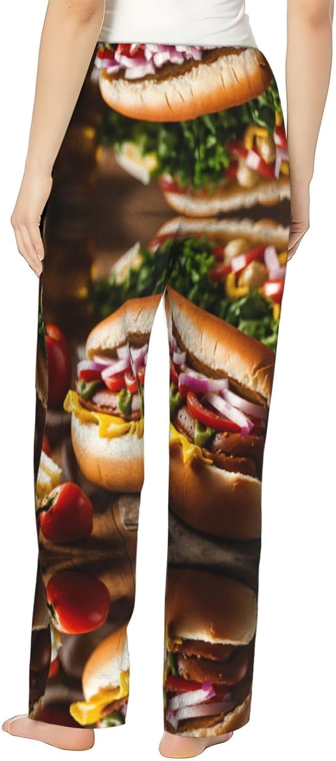 Food Pattern Funny Print Cozy Flannel Pajama Pants For Women,Warm Christmas Pj Pants,Cute Fleece Pajamas