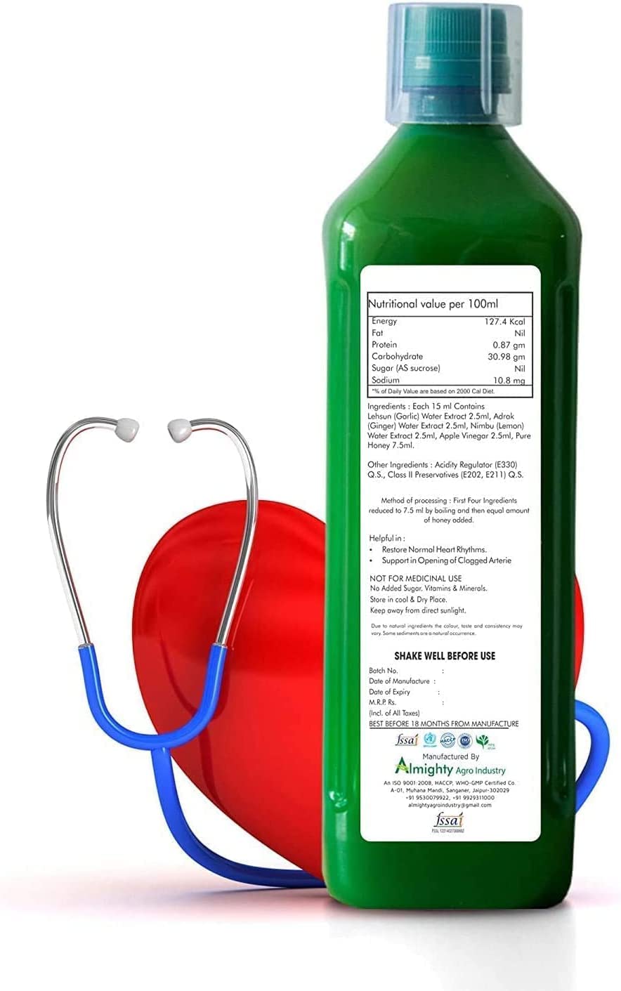 Alum Organiczny ocet jabłkowy z czosnkiem, imbirem, cytryną i miodem - sok do pielęgnacji serca 500 ml