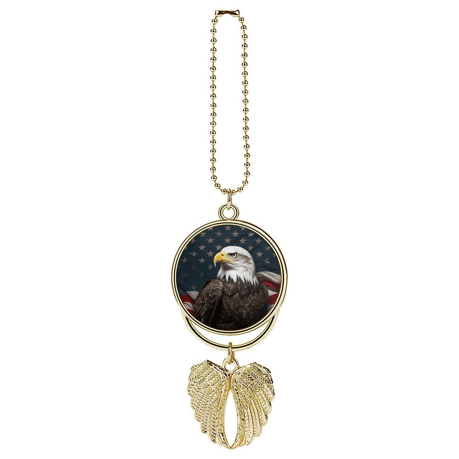 American Bald Eagle Sitting on Flag Ribbon Car Pendant Personalized Car Hanging Ornament Auto Rear View Mirror Hanging Decoration Accessories Metal Cars Interior Ornament for Most Cars Truck SUV