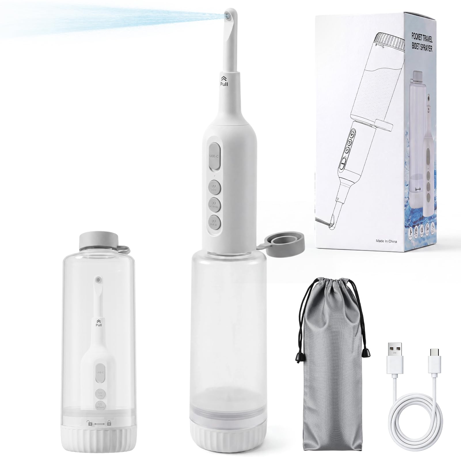 Po Shower Elektrisches Po Dusche Elektrisch Portable Bidet mit Einziehbarer Düse, Wiederaufladbar Reise 350ML IPX7 wasserdicht, 3 Druckstufen – ideal für Outdoor, Camping & persönliche Hygiene