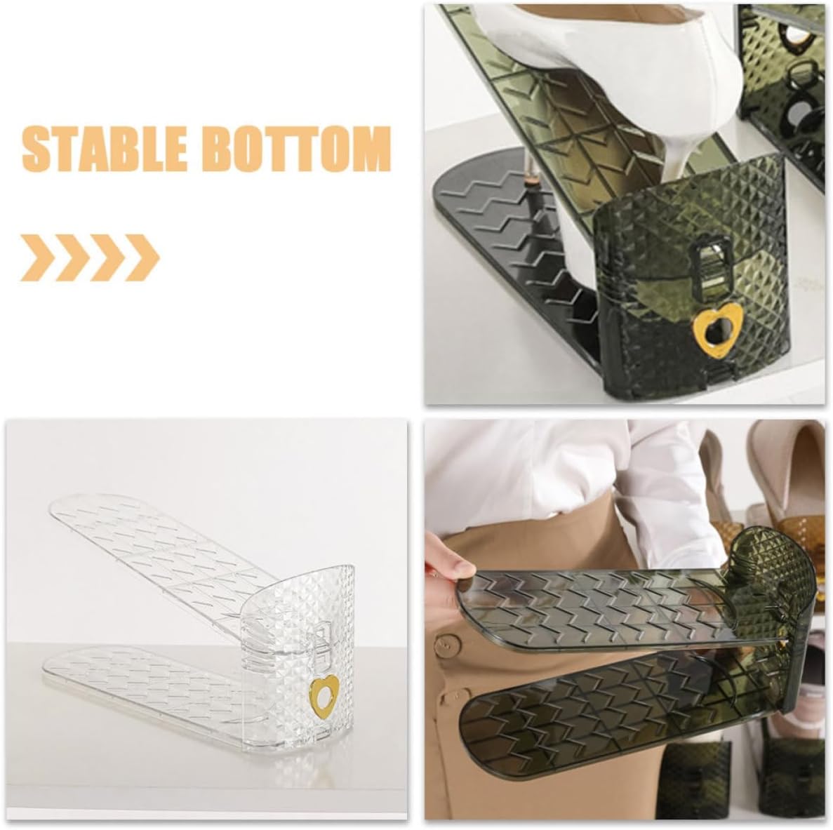 SHOWERORO 2pcs Adjustable Two-Tier Shoe Holder Rack with Anti Slip Plastic
