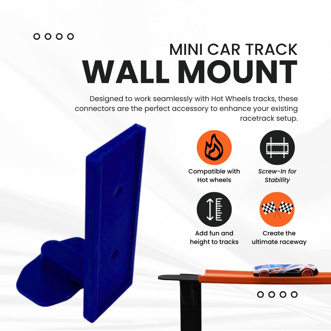 Racetrack Wall Connectors Compatible with Hot Wheels Tracks | Screw in or Adhesive Version | Create Epic RaceTracks | Made in USA (10-Pack Blue)