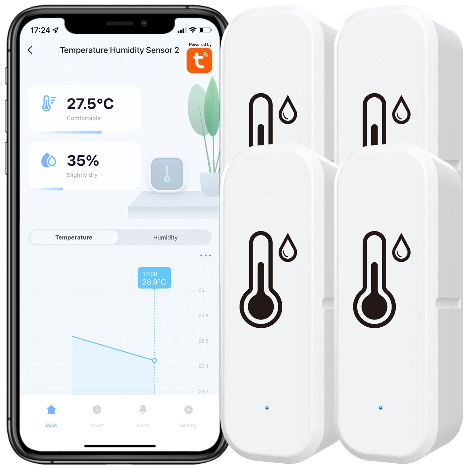 SPORTARC para Tuya - 4 sensores inalámbricos de temperatura y humedad con WiFi, detector inteligente de temperatura y humedad para el hogar, interior y exterior