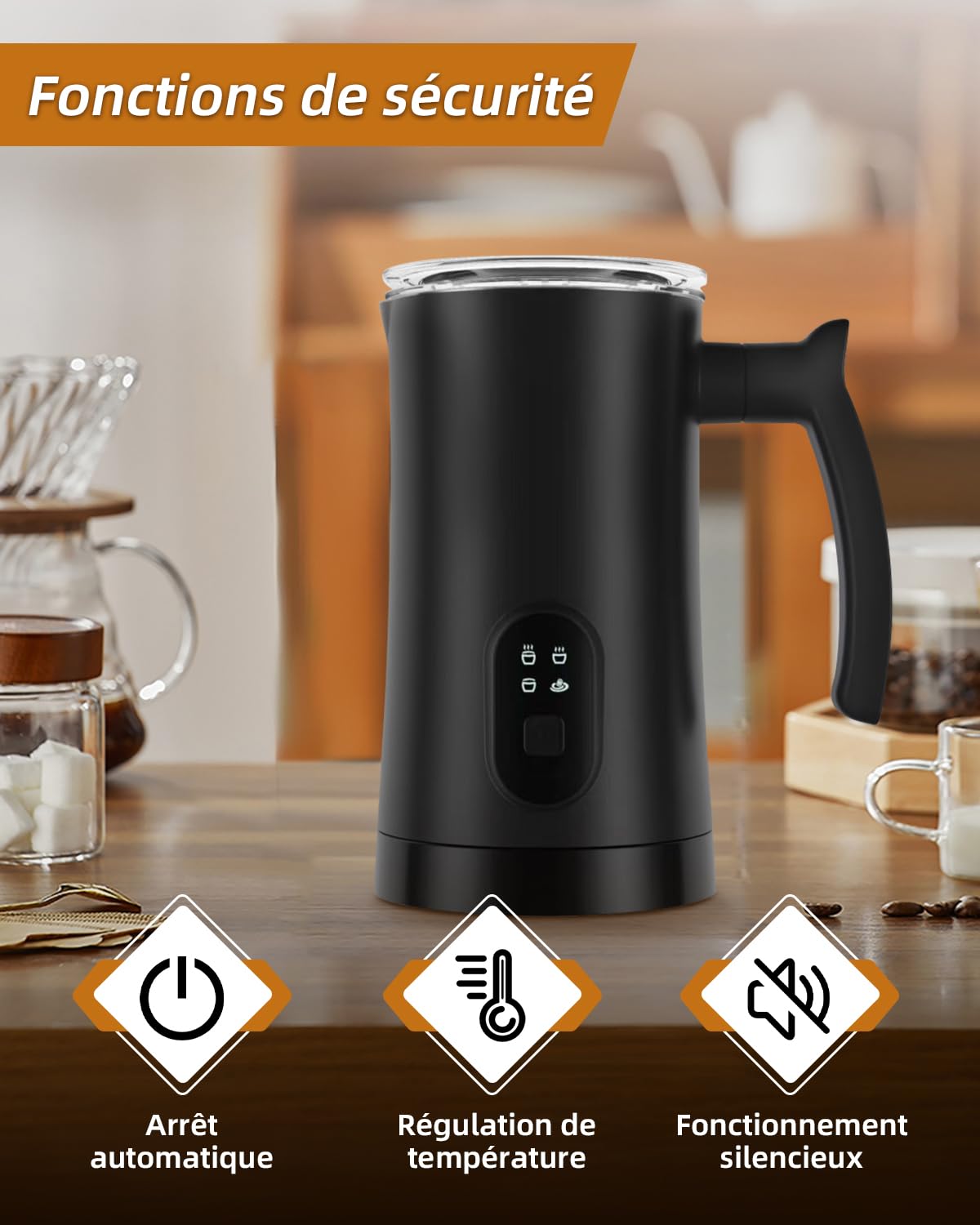 Liksiy Écumoire à lait, 4-en-1 électrique chauffe-lait et mousseur, 350 ml automatique pour café, mousse chaude et froide pour latte, cappuccino et chocolat chaud (Noir)
