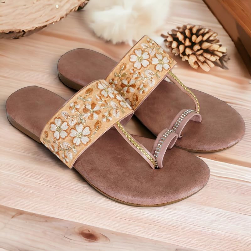 Image of DFR Flip Flops for Women Daily Use Comfortable Ethnic Embroidered Girls Slippers flipflops chappals