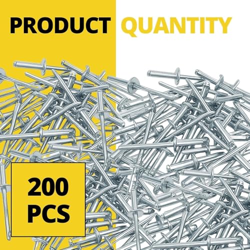 Image of 200PCS Large Flange Aluminum Pop Rivets 3 /16 inch X 3 /4 inch Body Blind Clenches Set for Sheet Steel Duct Work Aluminum Boat Clenches Long Pop Rivets Big Head Steel Mandrel Dome