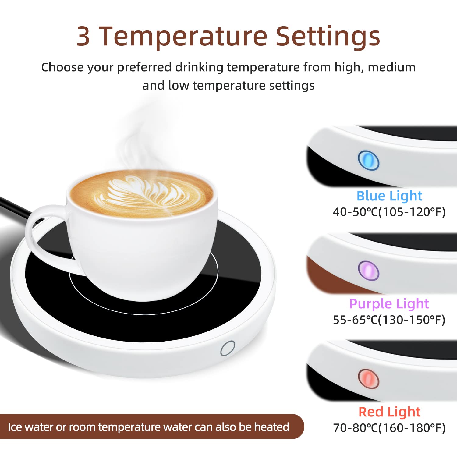 Mcbazel Calentador de Tazas de Café Eléctrico Inteligente 3 Ajustes de Temperatura 176°F 80℃ Botón Táctil Indicador Luminoso