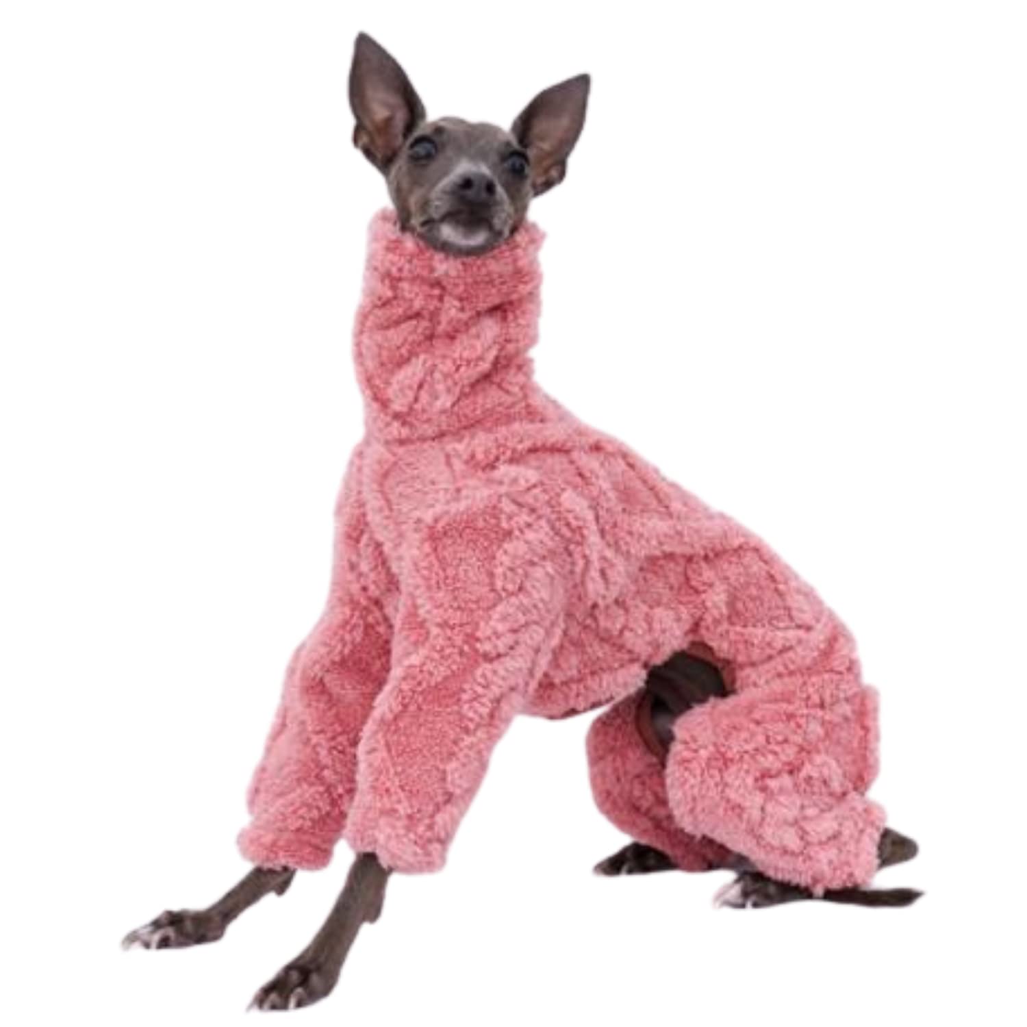 Greyhound Clothes - Dog Winter Warm Fleece Turtleneck Jumpsuit Four-Leg Rompers Long Sleeve Sweatshirt Thick Outdoor Coat for Italian Greyhound Whippet Deerhound Bedlington Terrier (M,Pink)