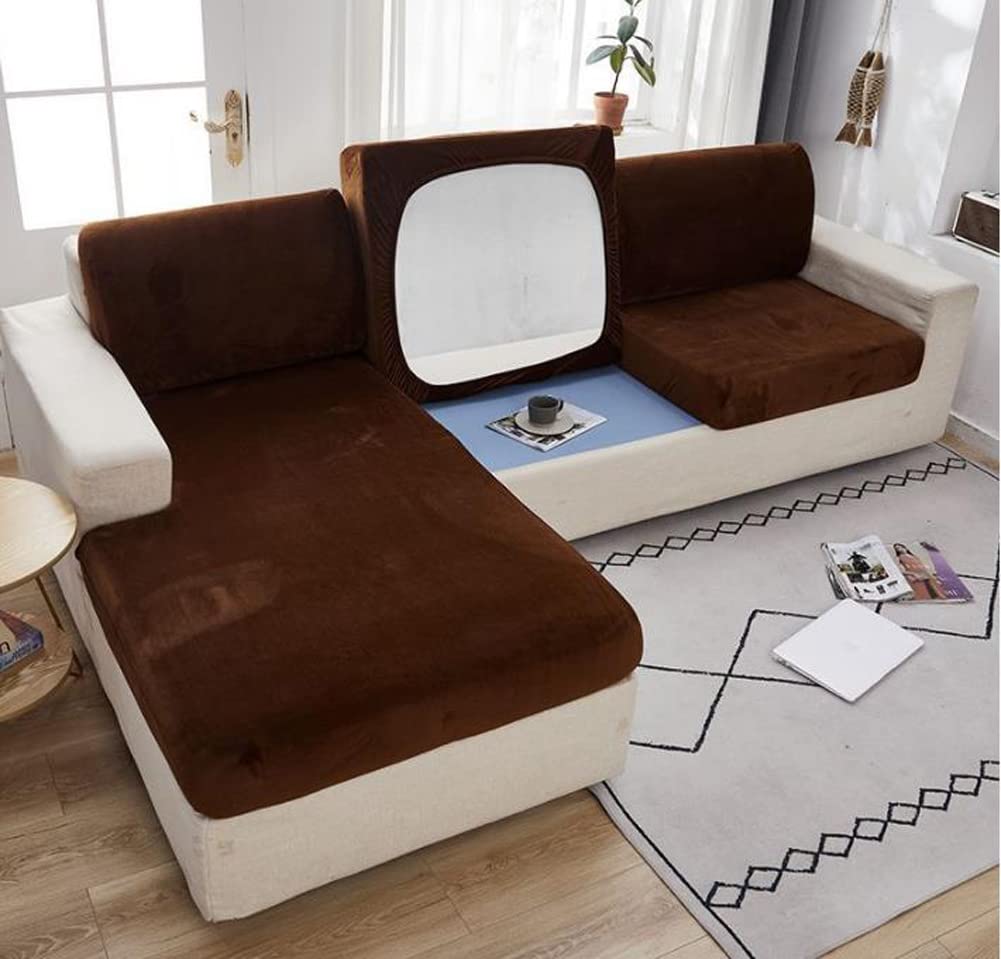 Thick Velvet Sofa Seat Cover,1/2/3/4 Seater Ultra Soft Couch Covers for Seat Cushion with Elastic Bottom,Non Slip Stretch Furniture Protector